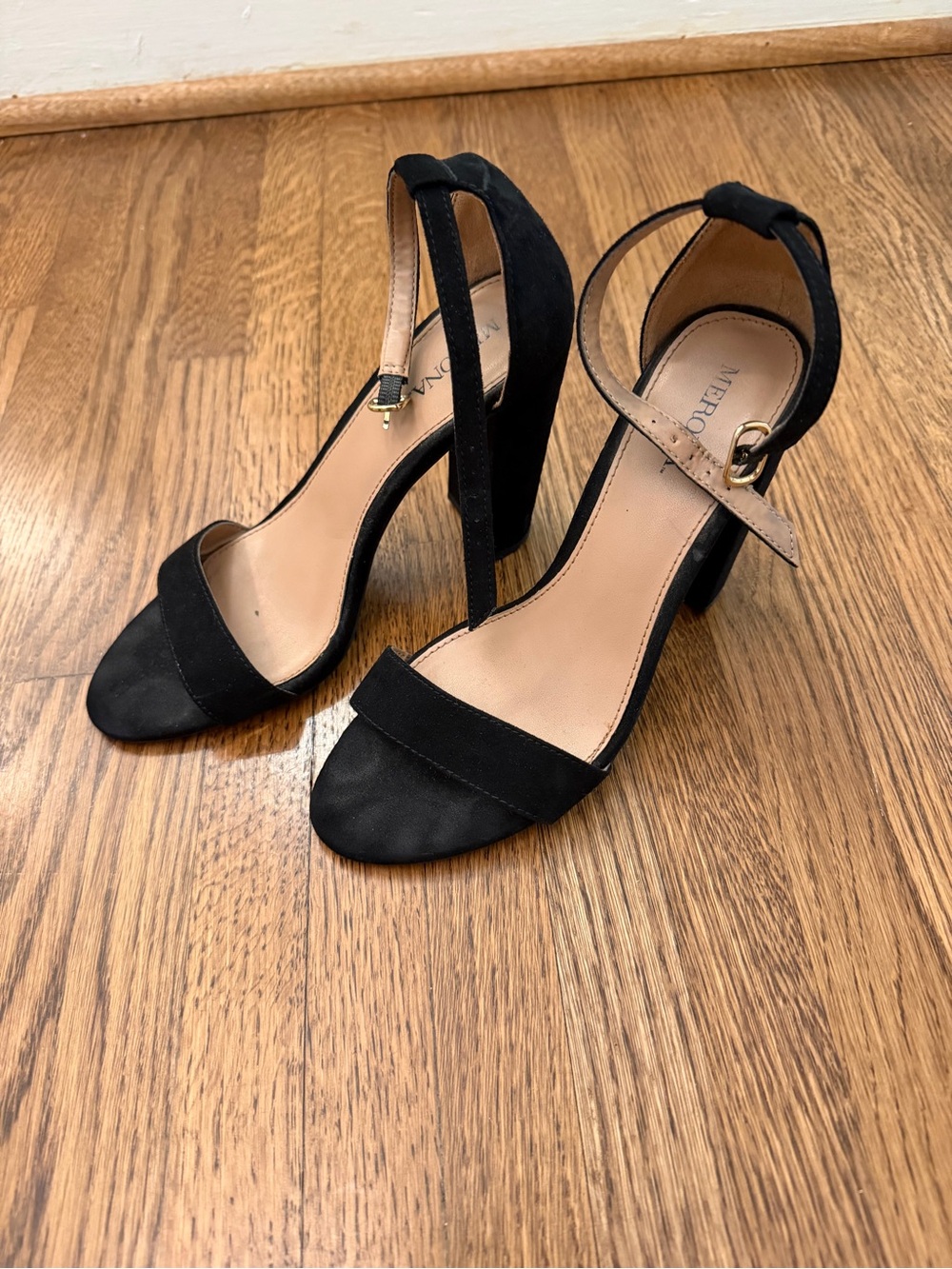 Merona Black Open-Toe Ankle Strap Block Heels